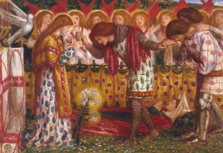 Dante Gabriel Rossetti How Sir Galahad,Sir Bors and Sir Percival were Fed with the Sanc Grael But Sir Percival's Sister Died by the Way (mk28) Spain oil painting art